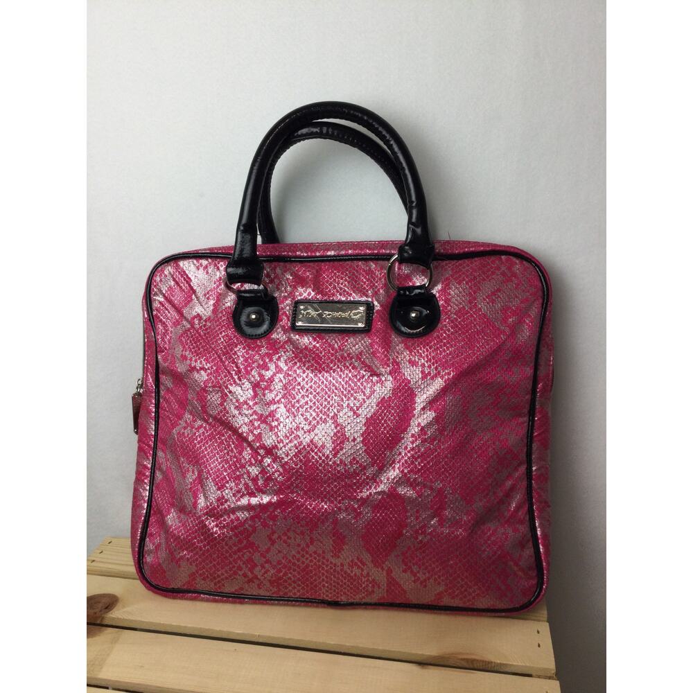 Betsey Johnson Laptop Bag Pink Metallic Snake Print